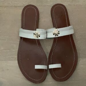 Tory Burch White and Brown Minimalist Sandals